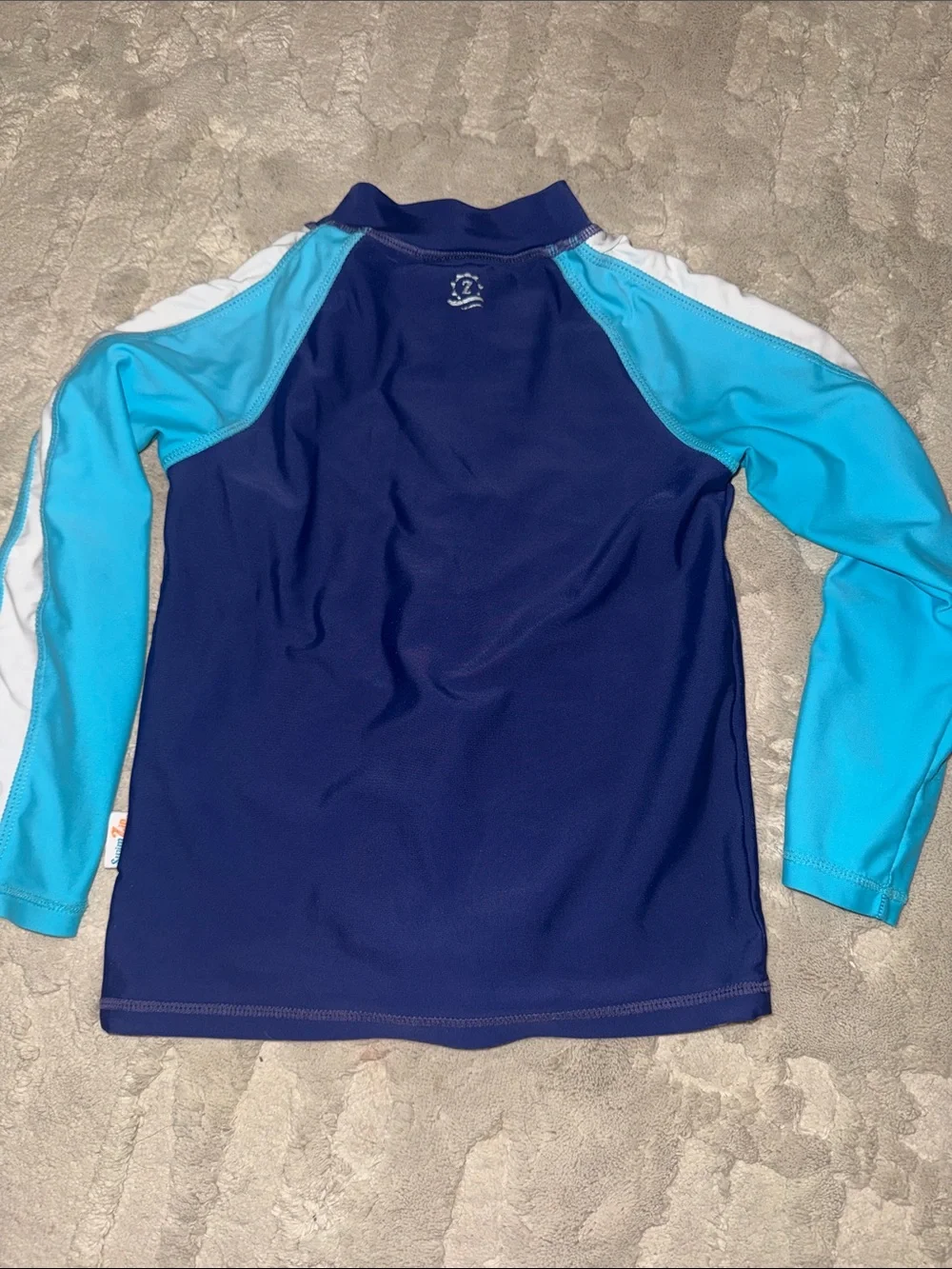 Girls Navy & Light Blue Zip-Front Rash Guard Swim Top